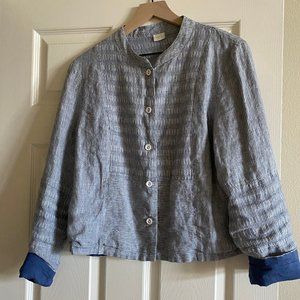 Casual linen jacket by Poetry, medium, denim blue striped